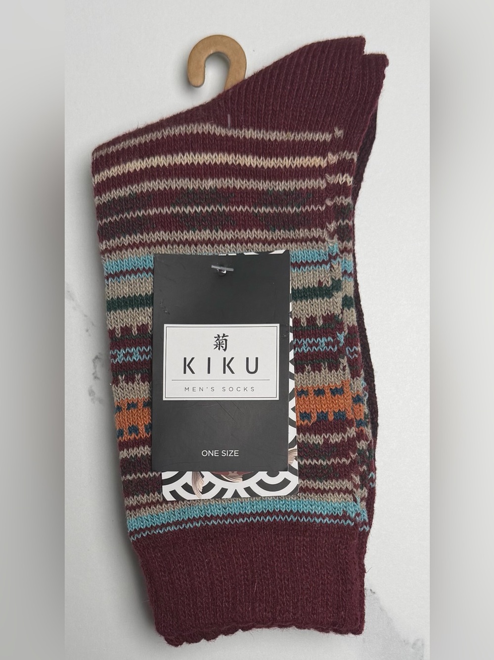 Men's Burgundy Patterned Casual Crew Socks